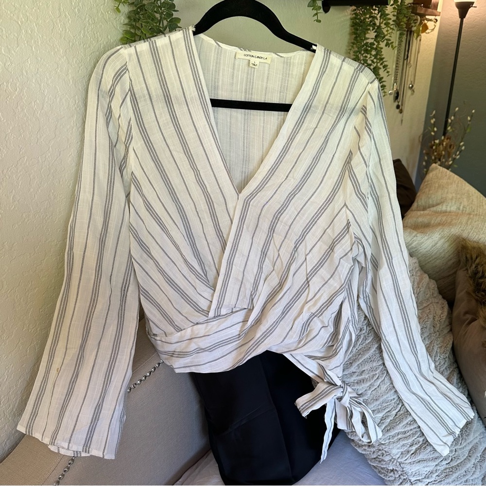 Cotton Candy LA Striped Long Sleeve Crop Top